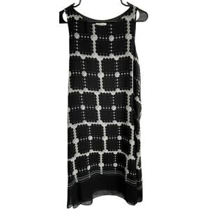 Max Studio (Vtg) black & gray pattern, lined pullover dress.